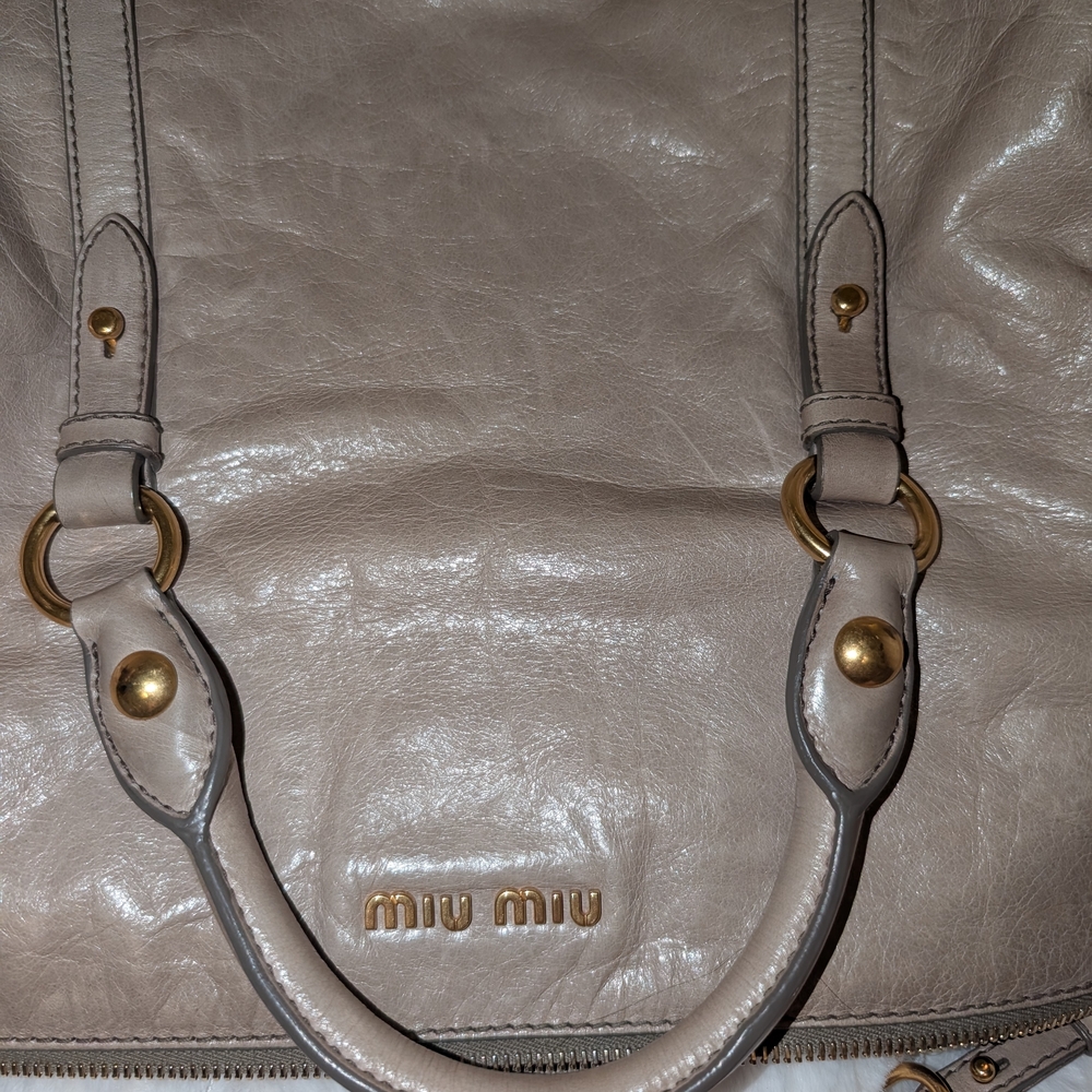 Authentic Miu Miu Taupe Leather Shoulder Bag - Picture 12 of 13